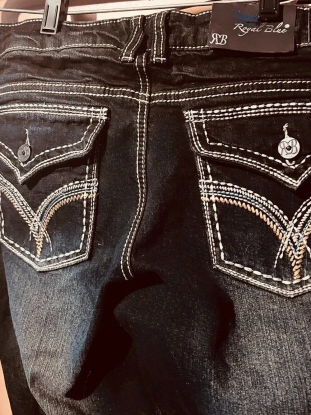 Premium Royal Blue NEW Boot Cut Reverse Stitch Western Indigo Jeans Size 13 32W